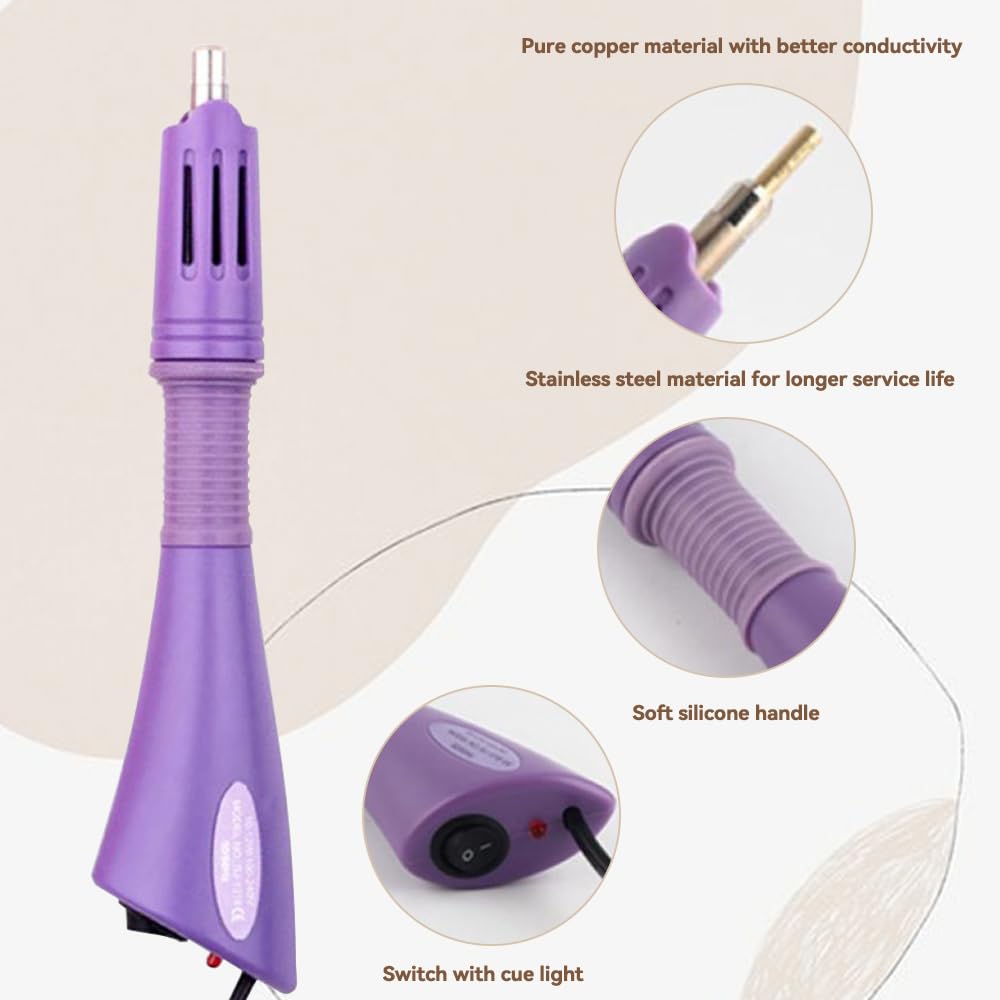 Hotfix Rhinestone Setter Applicator Hot Fix Wand Kit Tool Set with 7 Different SIzes Tips, Hot Fixed Wand Kit for Crafts Shoes Clothes Fabric Clothing ((purple))