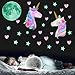 Autocollants Muraux Licorne, Stickers Mural Licorne Lumineux, Fluorescente Autocollant, Lumineuses Stickers Lune Étoile, Stickers Mural Coloré de Chambre Fille pour Chambres D'enfants Filles Chambre