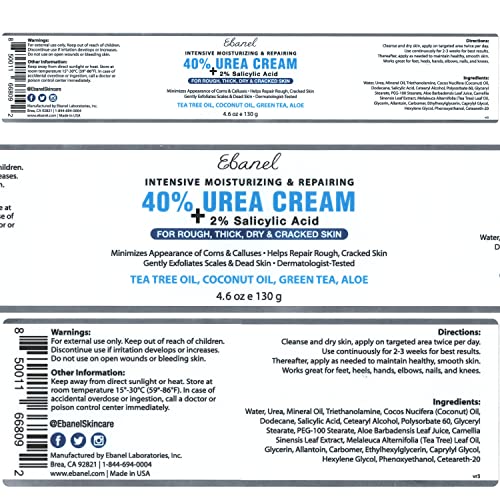 Ebanel Urea Cream 40% Plus Salicylic Acid, 2-Pack Foot Cream For Dry Cracked Feet Heels Knees Elbows Hands Repair Treatment, Foot Moisturizer Corn Callus Dead Skin Remover Toenail Softener For Feet #TOP7