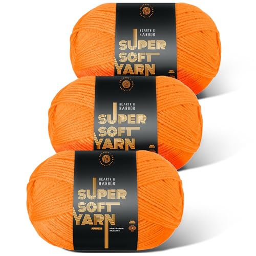 Image of Acrylic Yarn for Crocheting & Knitting - Soft Crochet Yarn for Crocheting, 3 Pack of 370 Yards, Perfect for Crafts & Amigurumi, Medium Worsted Weight 4, Pumpkin