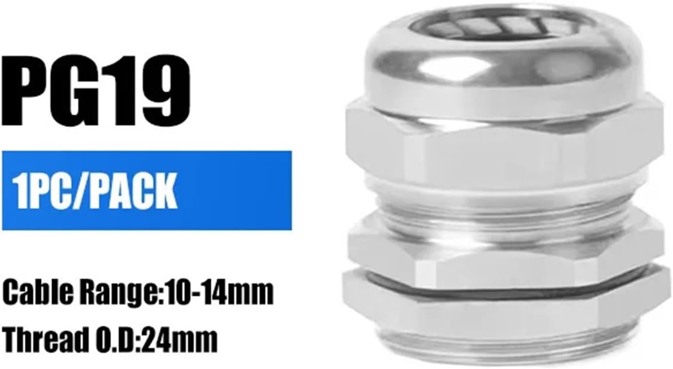 Dławik kablowy ze stali nierdzewnej 304 | Kilka rozmiarów dławik kablowy ze stali nierdzewnej 304 IP68 2-22 mm do puszki przyłączeniowej (1 PCS-PG19)