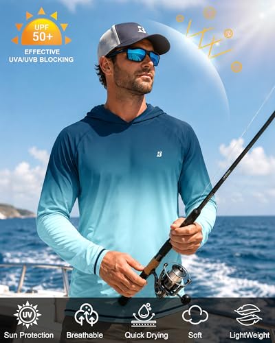 Image of Roadbox Mens Fishing Sun Hoodie, Long Sleeve UPF 50+ UV Protection Shirts