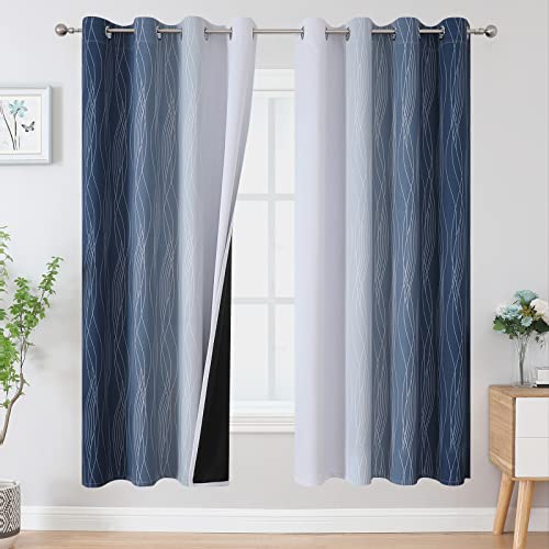 Estelar Textiler Navy Blue and Grayish White Blackout Curtains for Bedroom 72 Inches Long, Thermal Insulated Ombre Blackout Drapes, Room Darkening Energy Saving Drapes for Living Room,52Wx72L,2 Panels