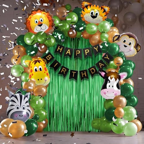 Image of Party Propz Jungle Theme Birthday Decoration Kit - 66 Pcs Jungles Theme Decoration | Jungle Safari Themes Birthday Decoration | Animal Foil Balloons for Biday (Cardstock, Foil, Latex)