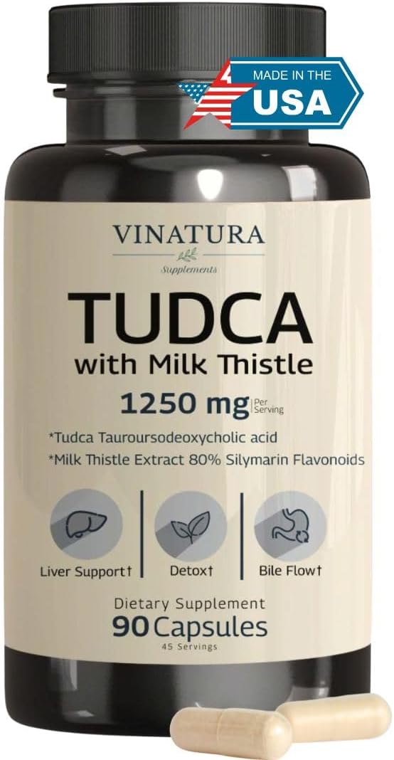 TUDCA Milk Thistle 1250mg - Tudca Supplement, Tudca Bile Salts, Liver Support, Gallbladder Supplements *USA Made and Tested* Bile Salts Supplement - 90 Capsules