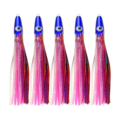 5 Pcs 5.5 Inches Hoochie Skirts Trolling Lures Fishing Tackle Soft Plastic Lures Skirts Saltwater Bait Pink and Purple (Pink-5 pcs)