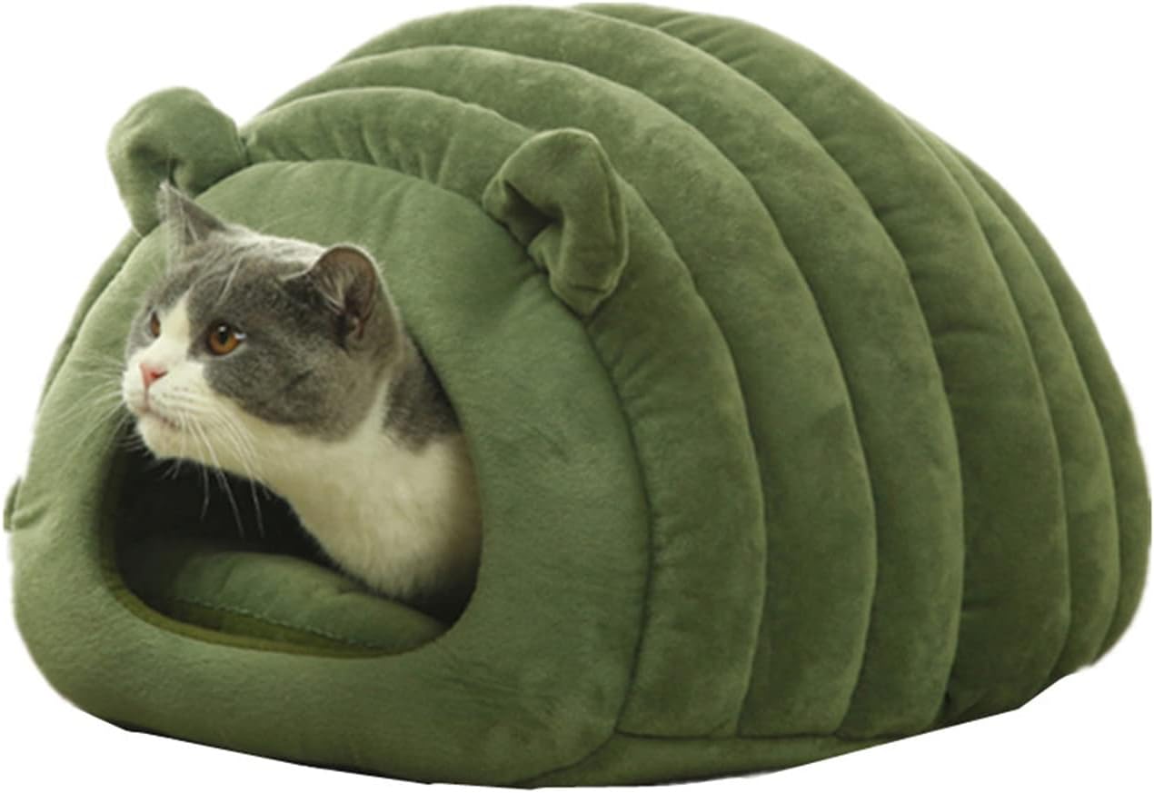 Cat House Bed, Winter Warm Nest Soft Foldable Sleeping Mat Pad Cozy Kitten Cave Cute Pet Beds Cat Nest for Cats Puppy Small Dogs(Green)