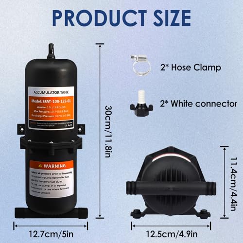Image of Pre-Pressurized RV Accumulator Tank 1L 125PSI with 1 /2 MNPT Port Fitting,Reduced Pump Cycling,Flow Control Inner Bladder,Suitable for RV, Boat, Travel Trailer, Caravan