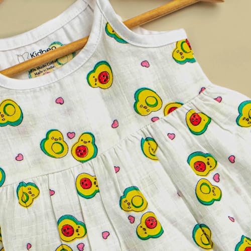 Image of Kidbea Organic Cotton Baby Girl Dresses | Muslin Frock for Girls | Soft Breathable Cute Printed Summer Wear Clothes with Tie-Up Shoulders