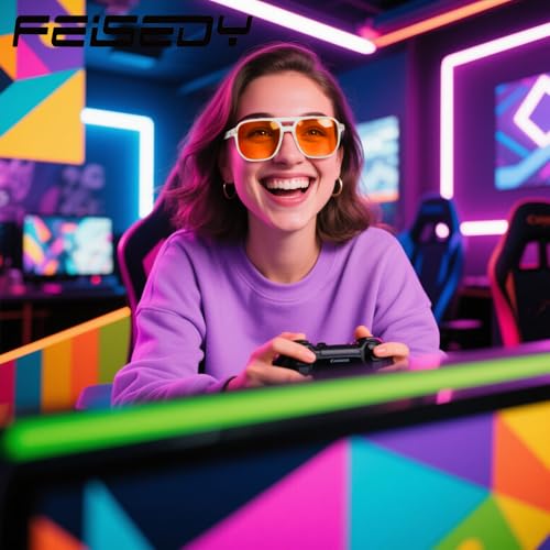 Image of FEISEDY Retro 70s Blue Light Filter Glasses 99.99% Blue Light Blocking Gaming Glasses Computer Glasses for Men Women Amber Tinted G2835