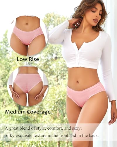 6 Pack Seamless Underwear for Women Low Rise Bikini Soft Jacquard Breathable Stretch Hipster3