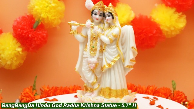 Estatua Hindu Dios Radha Krishna Color Mármol 5.7 in miniatura 7