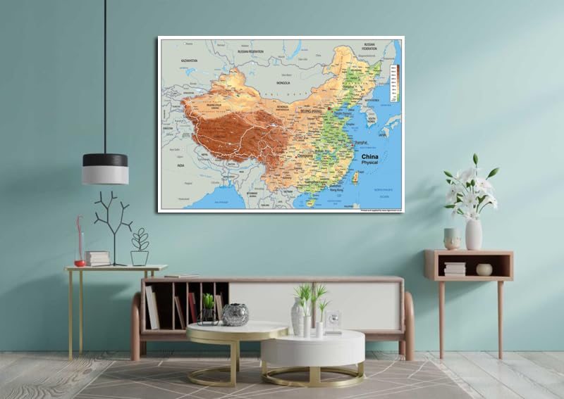 Carte Physique De La Chine En Papier Plastifié, Forat A1, 59,4 X