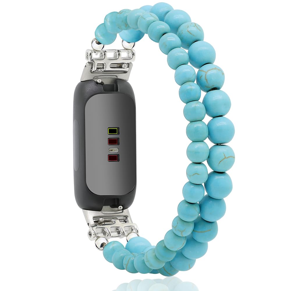 C&L Accessories Bracelets Compatible with Fitbit Inspire 3 Bands for Women Beaded Wristband Adjustable Gemstone Replacement Straps