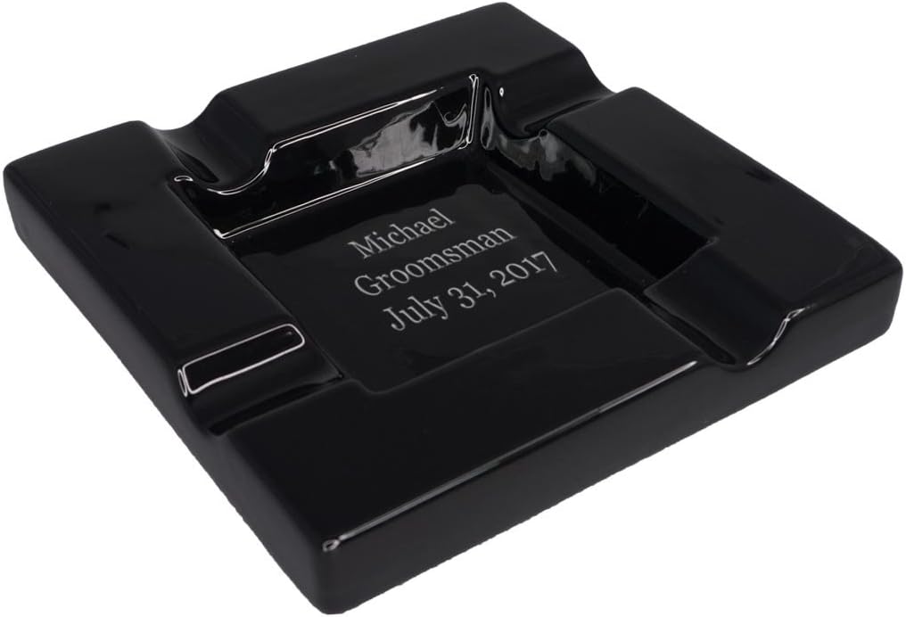 Visol Personalized Renner Black Ceramic Cigar Ashtray with Free Laser Engraving
