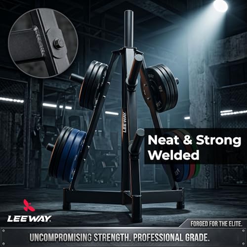 Image of Leeway Weight Rack for Home Gym Stand | Olympic 2-Inch Plate Tree Stand | 7-Peg Heavy Duty Steel Storage Organizer | 300 Kg Capacity Vertical Commercial Gym Rack (Triangular Weight Rack)