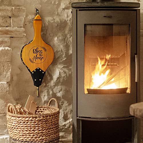 Thygiftree Fireplace Bellows Indoor 19X8 Custom Large Wood Fire Blower With Hanging Strap, Long Handle, Metal Nozzle, Tool For Fireplace, Fire Pit, Wood Stove, Bbq, Fireplace Decor - Bless This House #TOP5