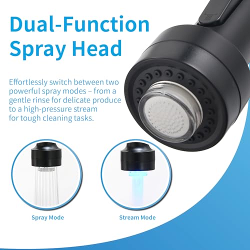 Image of GIMILI Kitchen Faucet with Pull Down Sprayer Single Hole Stainless Steel LED Faucet, Suitable for Farmhouses, RV, Laundry Room, Outdoor, and Campers. Llave para fregadero de cocina Nickel and Black