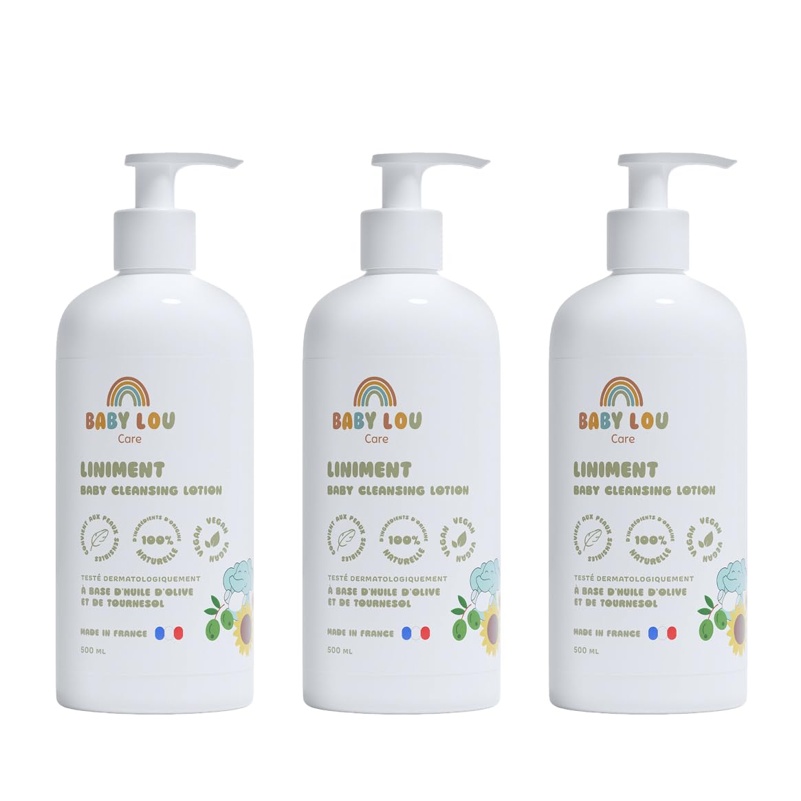 Linimento Bebè 3x500 ml Detergente Delicato Pelli Sensibili 100% Naturale Vegan Prodotto in Francia