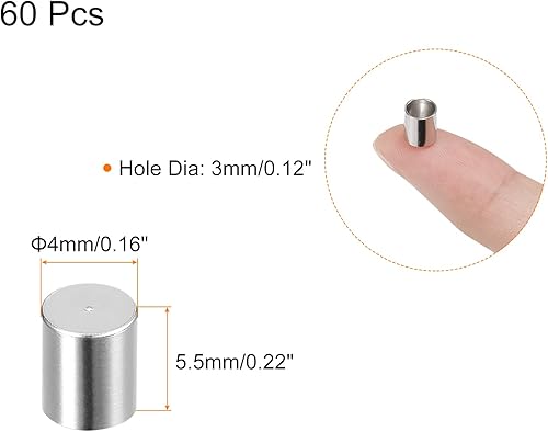 Miniatura 9 de uxcell 60 extremos de cordón de acero inoxidable, columna de identificación de 0.157 pulgadas (0.157 in), tapas de cordón de cuero para hacer