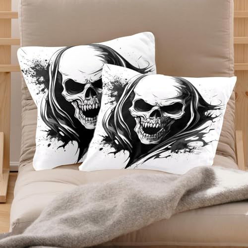Housse de coussin velours tête de mort 50x50cm taie zombie lit