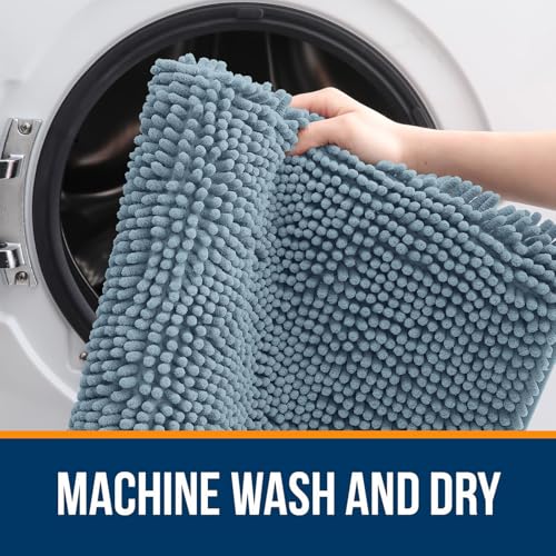 Image of OLANLY Bathroom Rugs Sets 2 Piece, Soft Absorbent Chenille Bath Mats Area Rug Set, Non-Slip, Quick Dry, Machine Washable Bath Mats for Bathroom, Home Decor Accessories (30 inchx20 inch+24 inchx16 inch, Airy Blue)