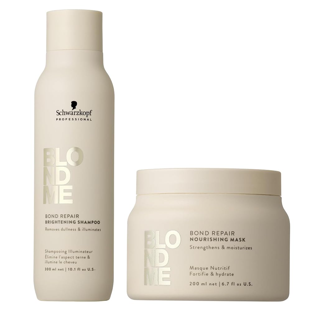 Schwarzkopf Professional BLONDME - Routine Cheveux Fins - Bond Repair Nourishing Mask Masque Capillaire Réparateur + Bond Repair Brightening Shampoo Shampooing Anti Pollution 300ml - Duo