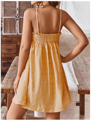 Image of MakeMeChic Women's Babydoll Dress Sleeveless Swing Shirred Mini Dresses | Beach, Summer, Sundress, Ruffle, Casual Dress, Flowy Dress