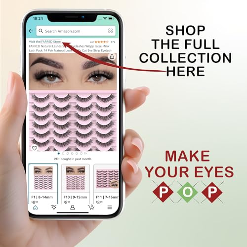 FARRED Natural Lashes Short Eyelashes Wispy False Mink Lash Pack 14 Pair Natural Look Fluffy Cat Eye Strip Eyelash Small Fake Lashes Full Pestañas Sets for MUA and Beginners Daily Makeup (F1 | 8-14mm)