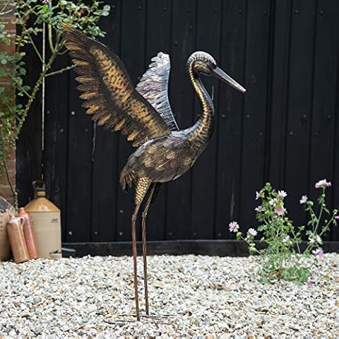 Creekwood 48063 Large Bronze Crane Bird Statue Ornament 103cm Height-Wings, 57 x 99 x 103 cm Cover