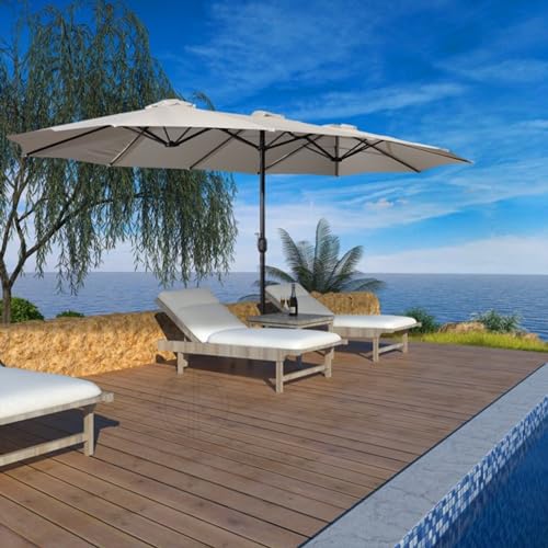 Image of 15ft Large Outdoor Umbrella Double-Sided Patio Umbrella with 65 Kgs Movable Stand, Crank Handle, 12 Ribs Rectangular Garden Umbrella for Patio Graden, Poolside, Terrace, Cafe and Hotels