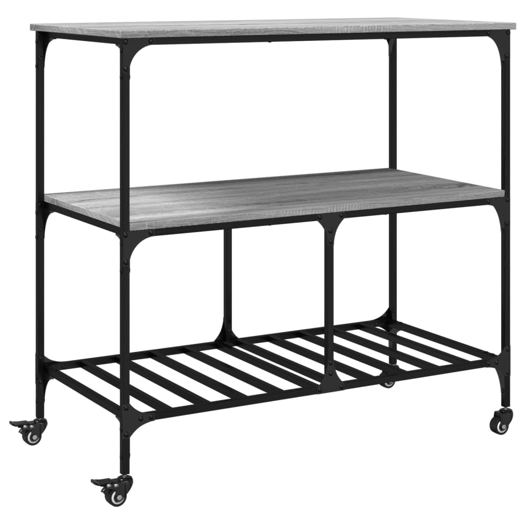 vidaXL Carrito de Cocina, Estante de Almacenaje, Carro de Servicio Comida, Carrito para Salón Baño Estudio, Madera de Ingeniería Gris Sonoma