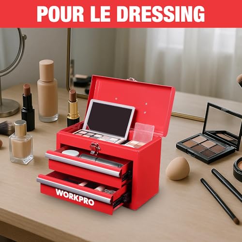 Boîte à outils métallique WORKPRO mini coffret de rangement avec tiroirs - 6