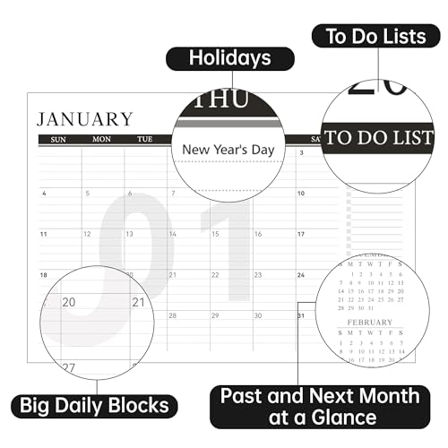 Image of Yoment Desk Calendar Refill 2026-2027, July 2026-Dec 2027, Large 10 inchx16 inch Monthly Planner with to-do Lists 18 Months Calendar for Office School Home, Black