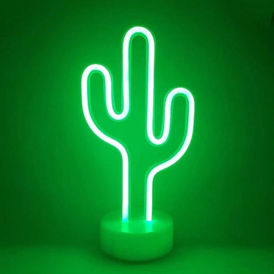 Chronos Cactus Neon Signs with Holder Base Table Light Battery & USB Operated for Home, Bedroom, Living Room, Kitchen, Dining Room, Bathroom, Office, Bar, Hotel, Restaurant, Nightclub, Party (Green)-image-49