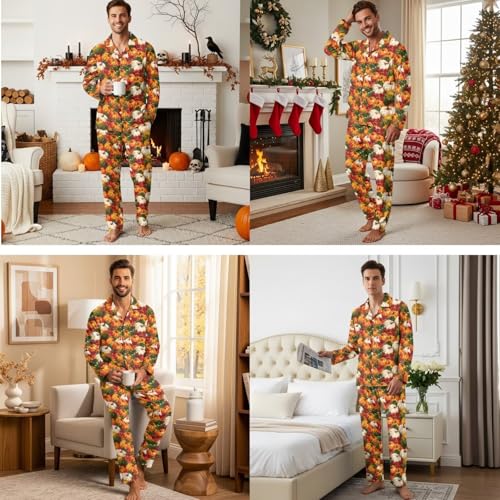 Pajamas Matching Sets for Couples Long Sleeve Sleepwear and Nightgown for Home Bedroom3