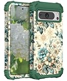 Hocase for Google Pixel 8 Pro Case, Shockproof Heavy Duty Protection Hard Plastic+Silicone Rubber Bumper Hybrid Protective Case for Google Pixel 8 Pro 6.7' 2023 - Teal Blue Flowers