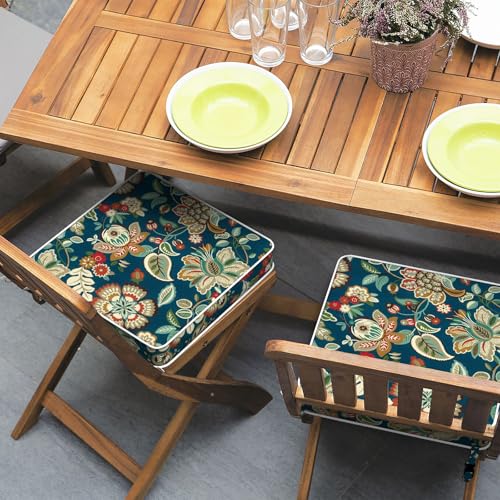 TWLEAR Patio Chair Cushions 19 x 19 x 3 Inch, Outdoor Cushions for Patio Furniture, Water Repellent Outdoor Seat Cushions with Straps Garden Sofa Couch Pads, Set of 2,Peacock Blue by TWLEAR - Used condition - Image 2