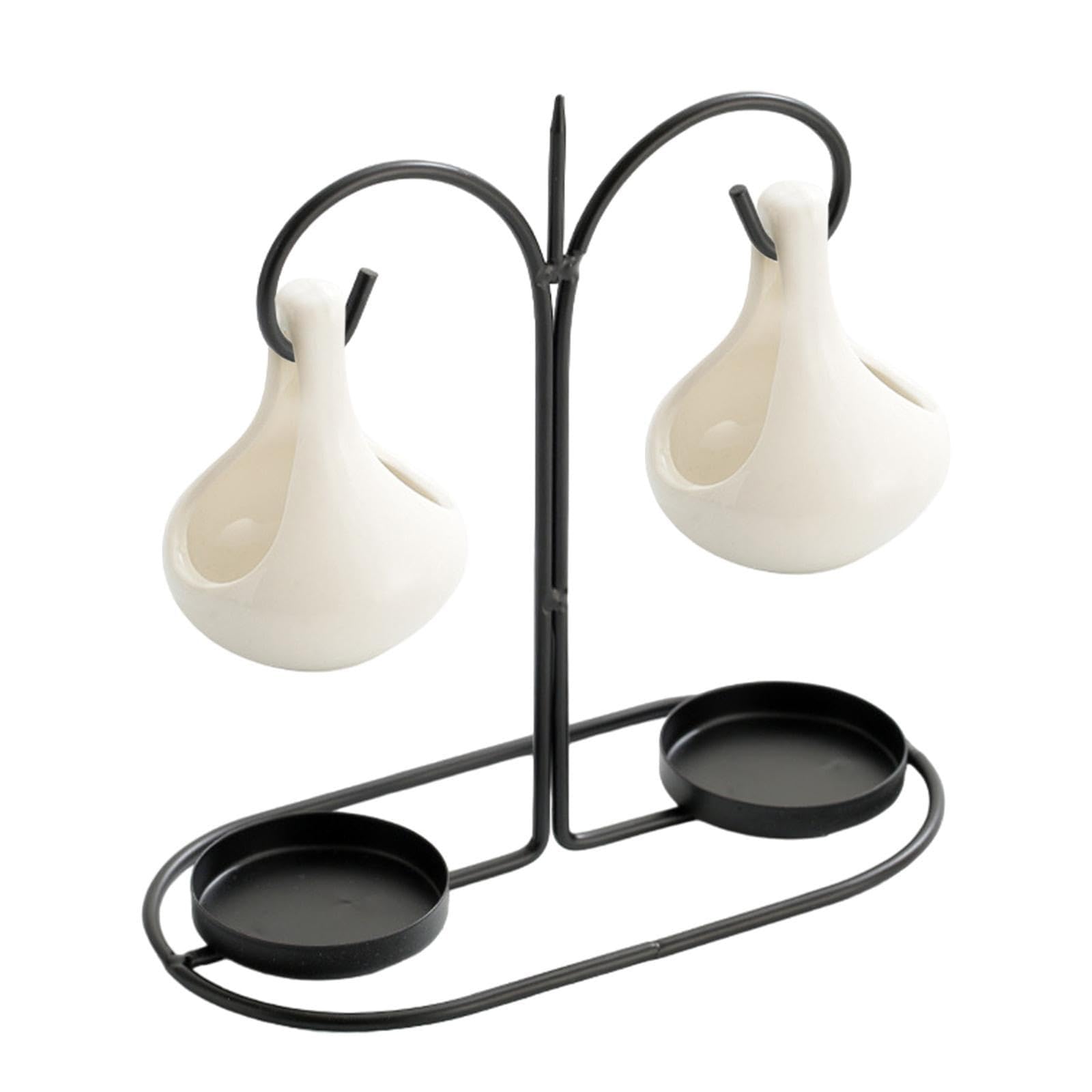 Metal Tealight Holder Hanging Double Ceramics Aromatherapies Melt Diffuser For Relaxation Warmer(White)
