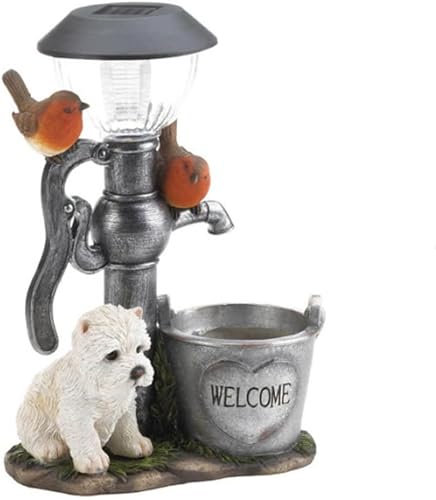 Estatuas de jardín para exteriores, luz solar para perro, adornos de jardín solar para exteriores, linda figura de perro, adornos de jardín con