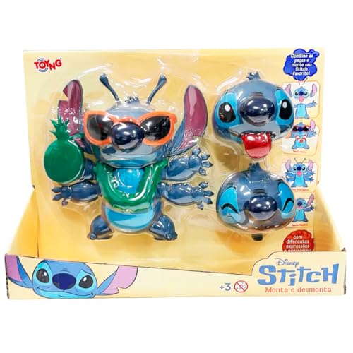 Boneco Stitch Monta e Desmonta Disney Toyng | Brinquedo Infantil com Acessórios e Diferentes Expressões | Personagem Lilo & Stitch | +3 Anos
