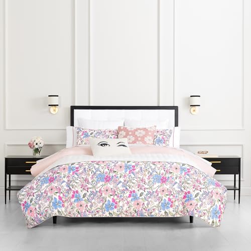 Image of kate spade new york Curious Garden 3-Piece King Comforter Set, 100% Cotton Reversible Cover, All Season Warmth Bedding, Machine Washable, Pink Multicolor