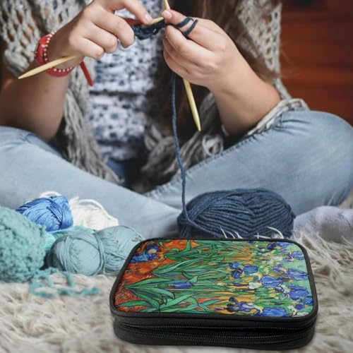 Image of Crochet Hook Case Irises Crochet Hook Holder Portable Crochet Hook Storage Bag with Web Pockets Suitable for Crochet Needles /Knitting Accessories