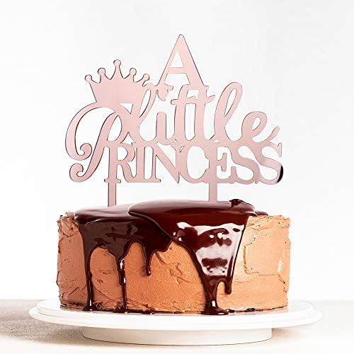 Mirror Rose Gold A Little Princess with Crown Cake Topper for Baby Shower,Gender Reveal, Welcome Baby Cake Topper, Baby Birthday Party Decoration Supplies