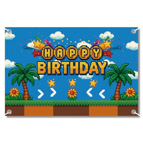 SAVITA Fondo de Feliz Cumpleaños, 150x100cm Temática Dibujos Animados Erizo Azul Decoración para Fiesta de Cumpleaños para Niños y Niñas Suministros Celebraciones en Interiores y Exteriores