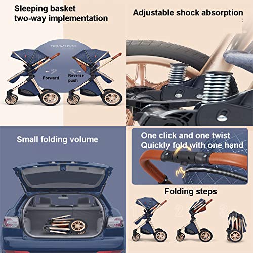 3 In 1 Kinderwagens, Draagbare Kinderwagen, Opvouwbare Kinderwagens Buggy, Tweeweg Implementatie, Demping Wielen, Kinderwagen Met Mama Tas En Regendekking (Color : Gray) - Afbeelding 7
