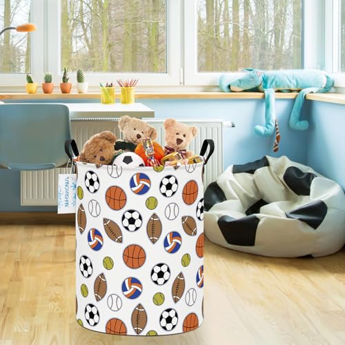 Image of Round Laundry Basket Collapsible Storage Hamper Organizer Colorful Balls | Waterproof Canvas Foldable Baskets with sturdy Handles Multi-scene Organizer for Home Play Bedroom Gift Bin