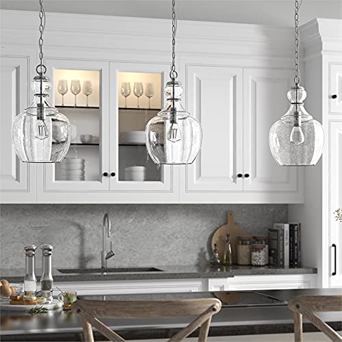 Henn&Hart 11" Wide Pendant With Glass Shade In Brushed Nickel/Seeded, Pendant, Flush Mount Ceiling Light Fixture For Kitchen, Living Room #TOP6