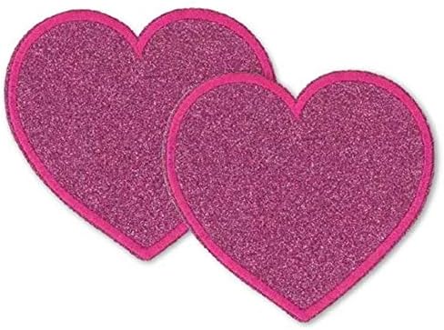 Iron-On Patch Appliqué for Clothes, Iron-On Set of 2 Glitter Hearts Pink 9.5 x 9.0 cm
