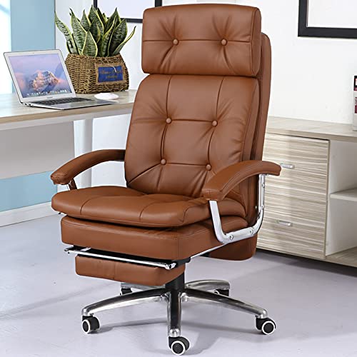 Gaming Chair Ergonomic Office with Back Support and Footrest Pu Leather Computer Chair with Arms Adjustable Swivel Chair High Back Reclining Chair (Brown)
